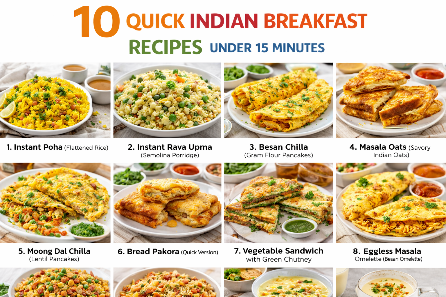 10 Quick Indian Breakfast Recipes Under 15 Minutes