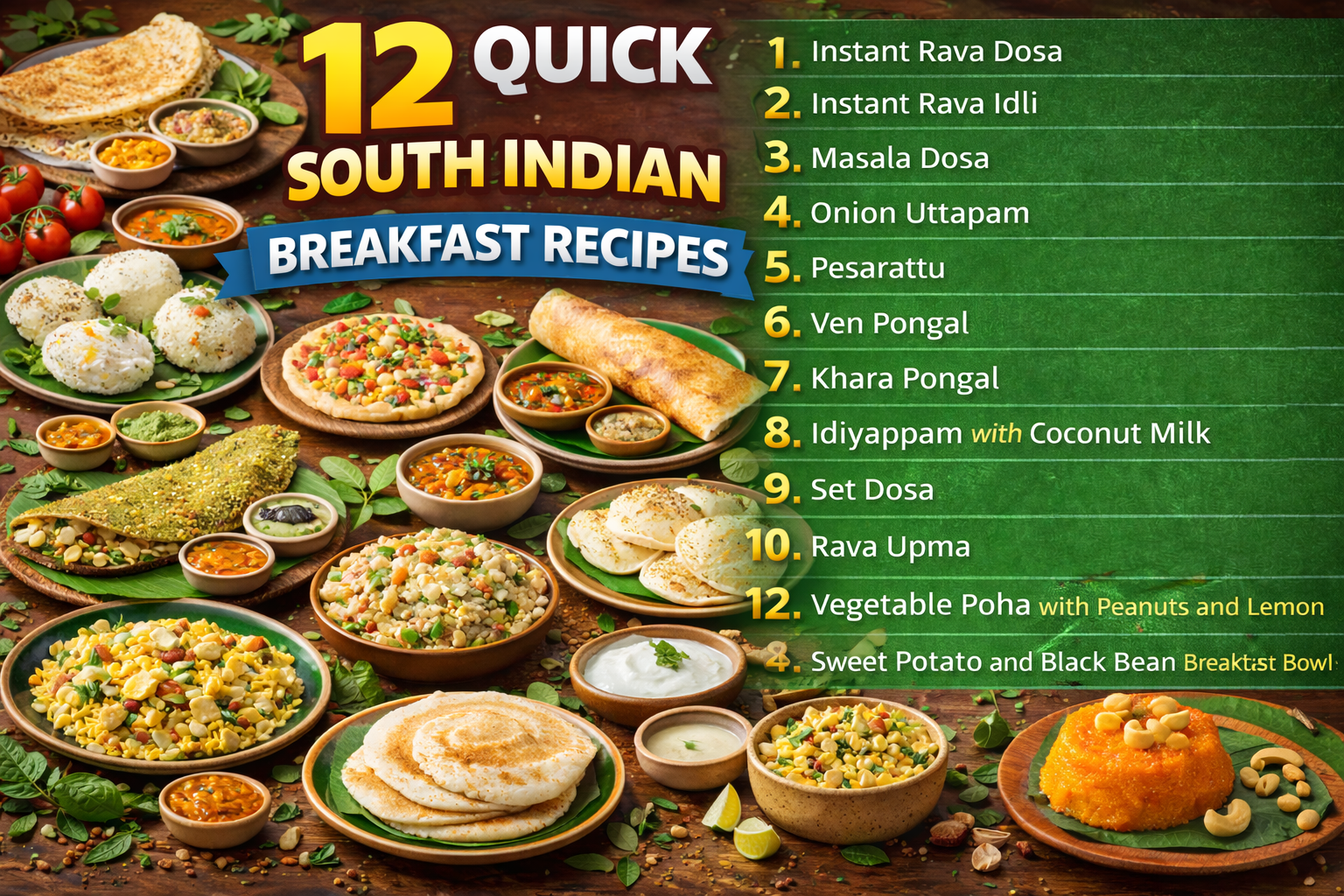12 Quick South Indian Breakfast Recipes